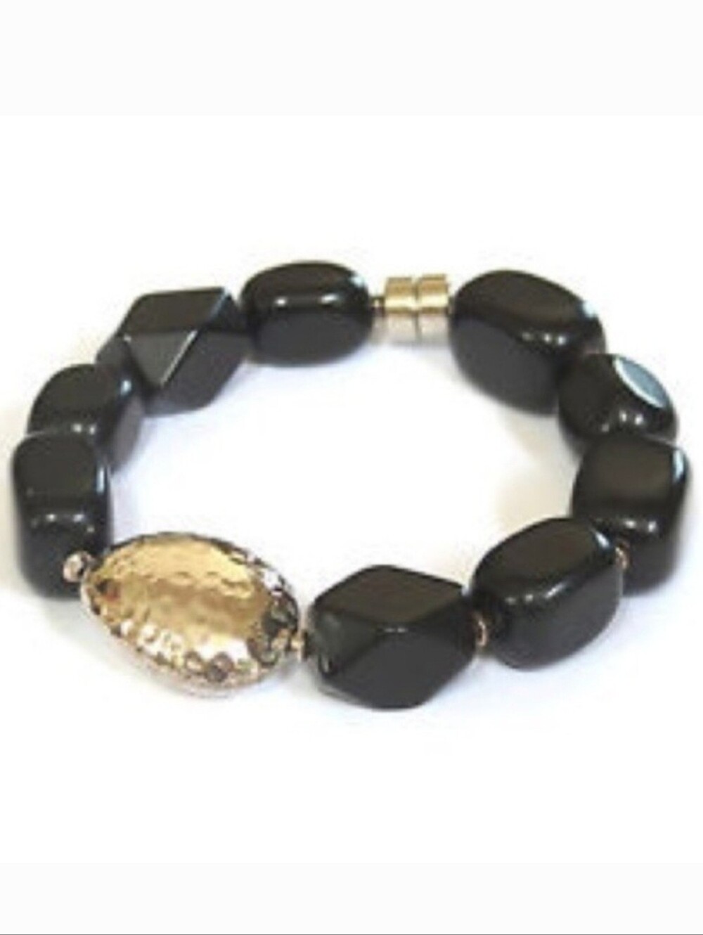 Silpada Sterling Silver Black Quartz Bead Hammered Magnetic Clasp Bracelet B1328